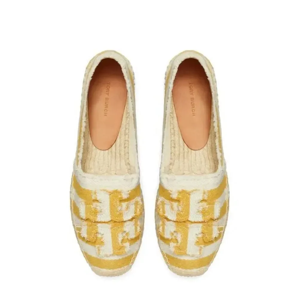 TORY BURCH IN CITRUS STRIPED ESPADRILLE FRAYED CANVAS FLATS US SIZE 9M NEW